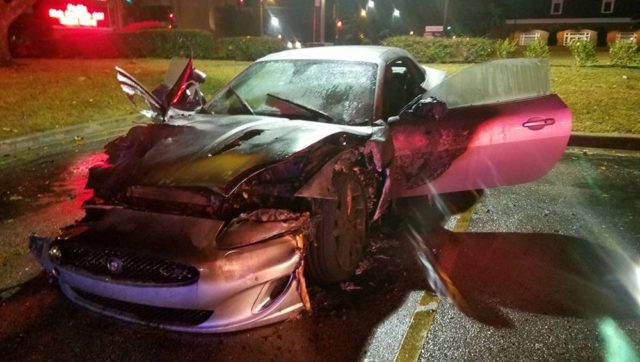 Burned 2012 Jaguar XKR front